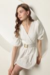 Короткое женское платье с воздушным шаром из поплиновой ткани-Белый