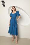 Женское платье с квадратным воротником из ткани с фестонами-Ярко синий