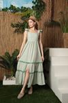 Linen Striped Fabric Women's Strappy Dress-Green