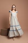 Женское платье на бретелях из льняной полосатой ткани-Ярко синий