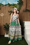 Ethnic Pattern Long Dress with Viscose Fabric Straps-Green