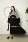 Viscose Fabric Embossed Print Long Women Dress-Black