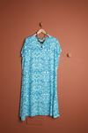 Viscose Fabric Tile Pattern Women's Short Sleeve Dress-Blue