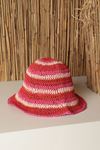 Striped Women's Straw Hat-Red