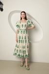 Linen Fabric Gimped Women's Dress-Green