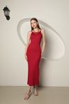 فستان نسائي من نسيج التريكو-أحمر