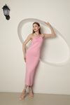 Knitwear Fabric Drawstring Halter Neck Women's Dobby Dress-Pink