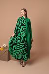 Viskon Kumaş Garnili Nakışlı Kadın Elbise-Yeşil