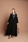 Viscose Fabric Embroidery Detail Women's Dress-Black