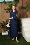 Viscose Fabric Women's Dress-Navy Blue