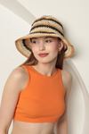 Полосатая женская соломенная шляпа-Светло коричневый