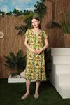 Viscose Fabric Ethnic Pattern Women's Basic Dress-Oil Green