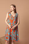 Viscose Fabric Leaf Pattern Women's Basic Dress-Orange
