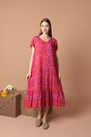 Viscose Fabric Branch Pattern Women's Basic Dress-Fuchsia