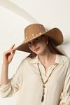Соломенная женская шляпа с жемчугом-Светло коричневый