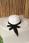 Women's Hat With Straw Bow Detail-White